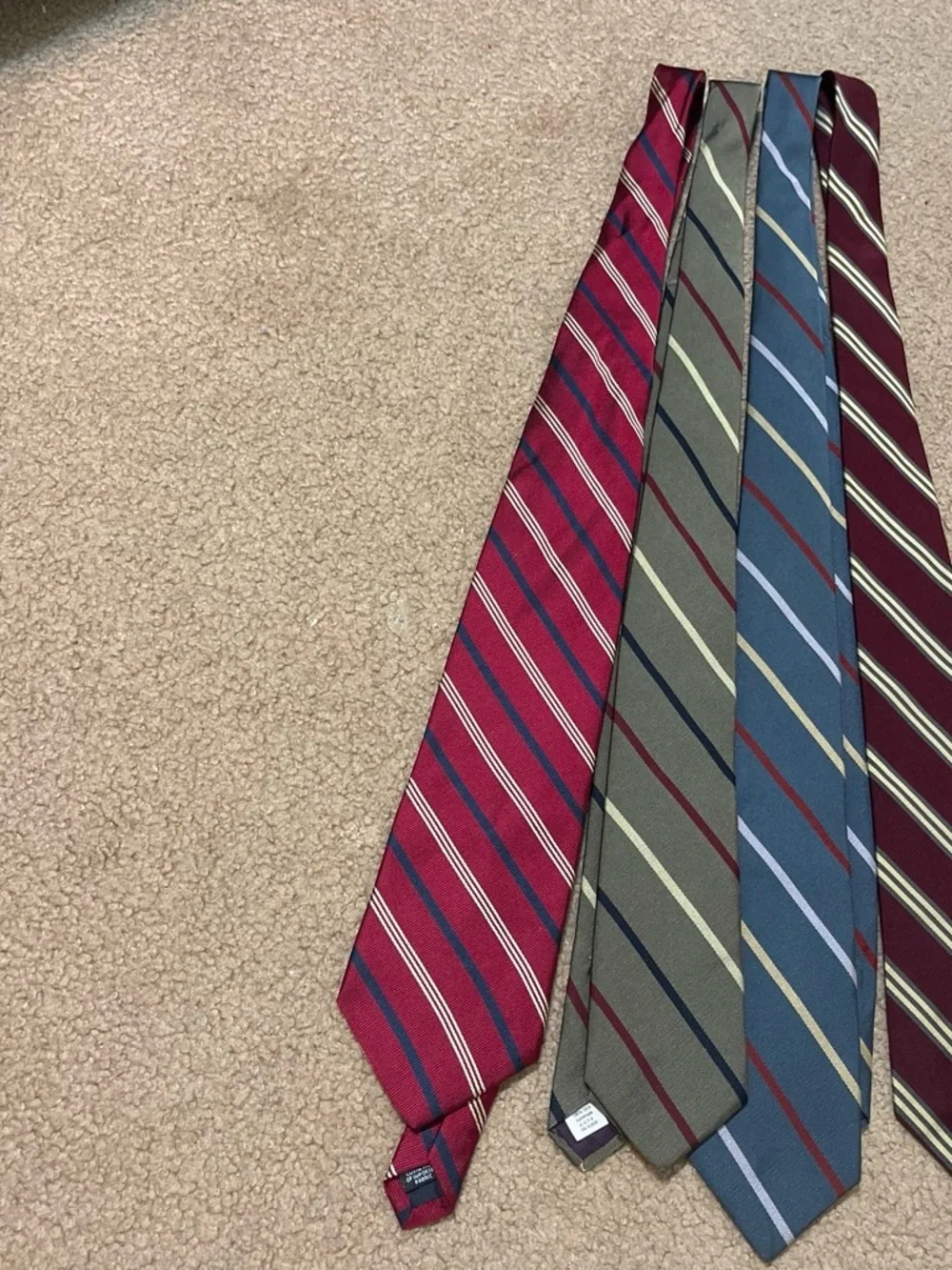 Set of Four Men's Striped Ties in Red, Olive, Blue and Maroon